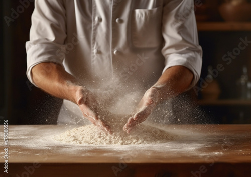 Slow Motion shot of bakery chef applying flour © sana