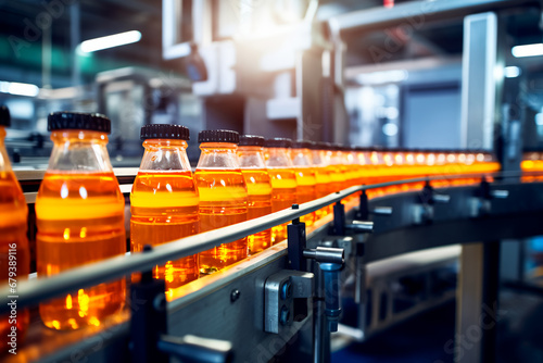Wallpaper Mural Illustration of an automated juice packing line in a beverage production plant.Bottles on a conveyor belt symbolize the efficiency of a bottling plant. Suitable for cover, banner, brochure, or present Torontodigital.ca