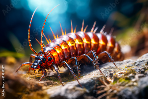 Close-up of a centipede . Bright and detailed image.  © Uliana