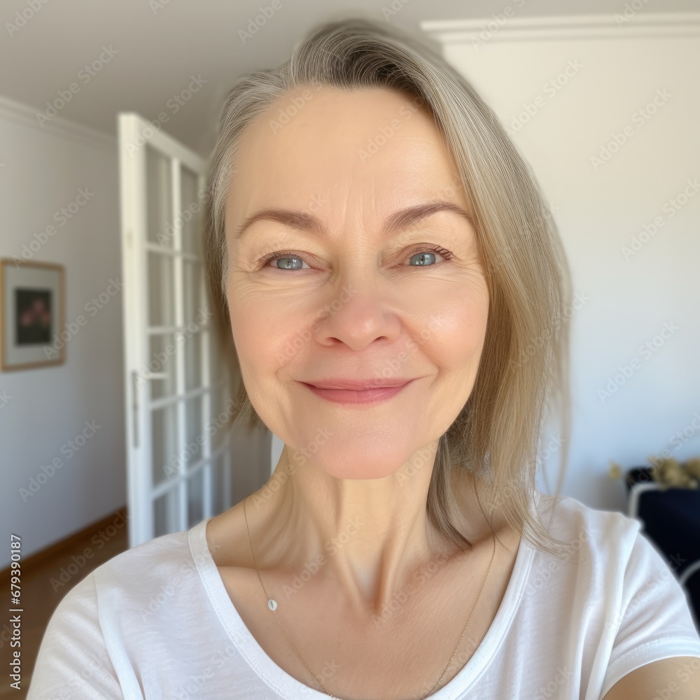 Headshot of a Smiling attractive Finnish senior woman looking at the camera smiling Headshot of a Smiling attractive Finnish senior woman looking at the camera smiling