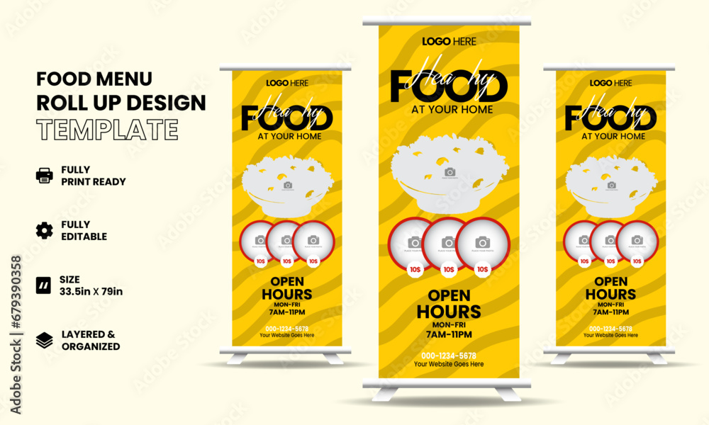 Fast food restaurant business marketing roll up or x banner template ...