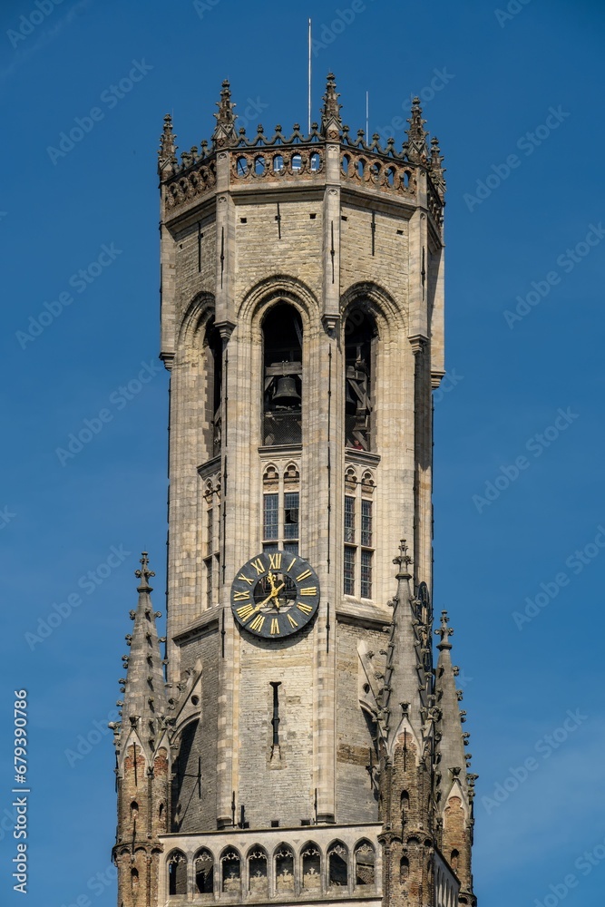 Belfry of Bruges medieval bell tower in the center of Bruges, Belgium.