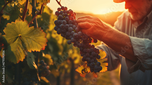hand holding red wine in vineyard