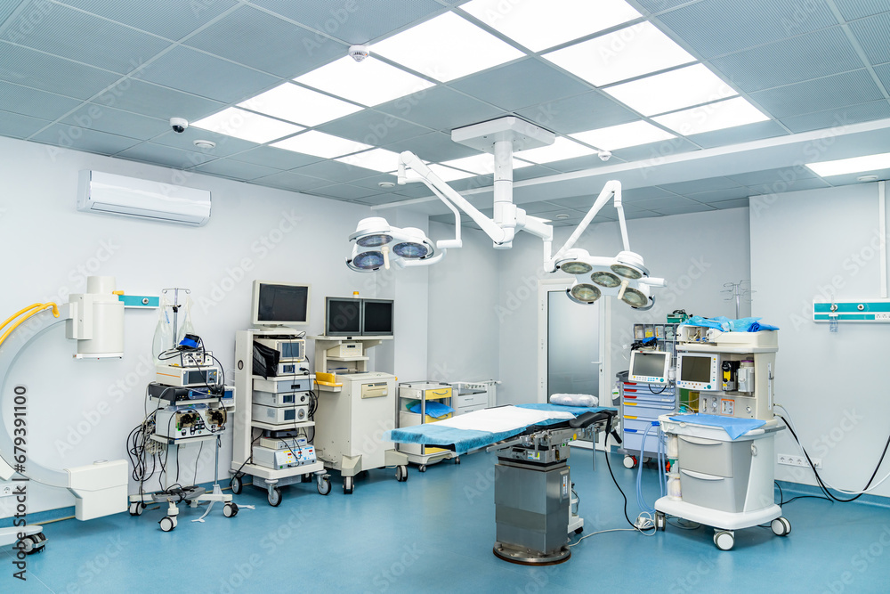 Modern operation hospital room. Empty healthcare surgery ward.