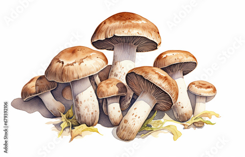 Matsutake mushrooms watercolor on a white background