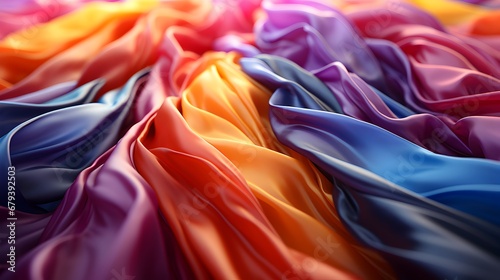 Colorful origami background. Colorful satin fabric as background. Fabric in the wind. 