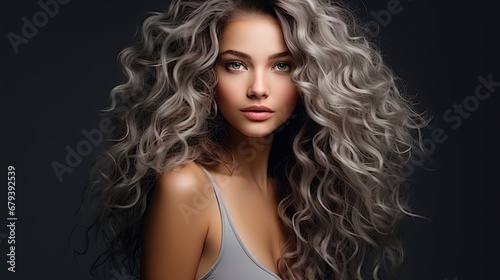 Sterling Elegance: Beautiful Woman with Curly Hair on Black