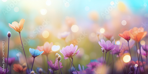 Beautiful colorful flowers with bokeh in background
