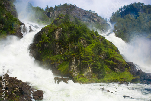 Twin waterfall Latefossen in the Odda valley, Norway