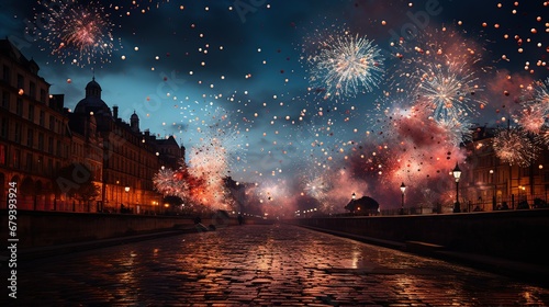 Fireworks in the city during the festival and happy new year. Ai generative