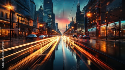 View of the illuminated city at night. Ai generative