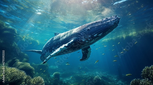 Humpback Whale Swimming in Clear Ocean Waters