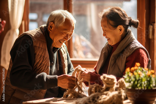 Senior man buying textile at the market. Customer buying on the market. Farm, organic shopping, Generative AI concept.