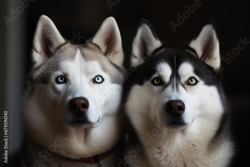 two siberian husky dogs playing