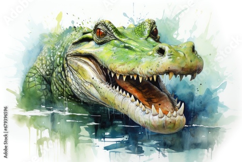 watercolor Crocodile, alligator tropical animal drawing by watercolor