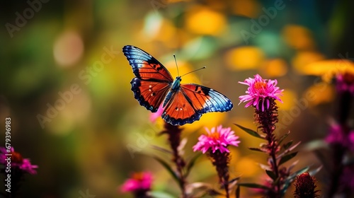 colorful butterfly on flower cinematic bright color vibration generative AI © fajar
