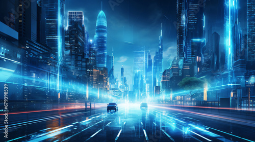 futuristic city landscape with buildings, connected together with advanced technology, future concept, city concept, architecture concept