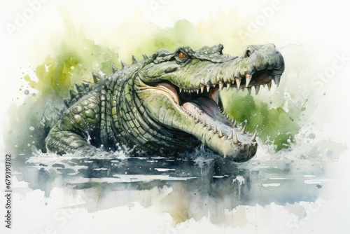 watercolor Crocodile  alligator tropical animal drawing by watercolor