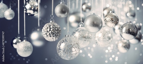 Silver Christmas decorative balls. Generative AI