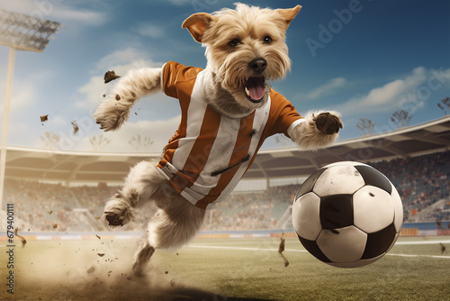 yorkshire terrier dog playing football photo