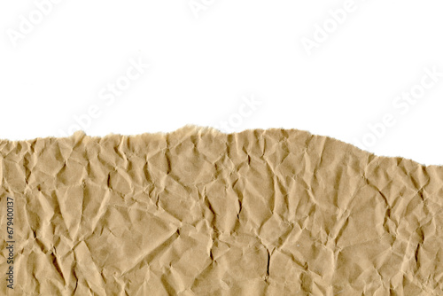 torn edge of beige paper. beige wrinkled paper texture. isolated on white background