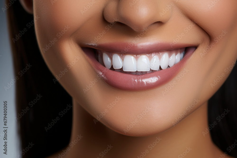 A close-up of a beaming smile that showcases the power of teeth whitening. Concept of radiant grins. Generative Ai. A close-up of a beaming smile that showcases the power of teeth whitening. Concept of radiant grins. Generative Ai.
