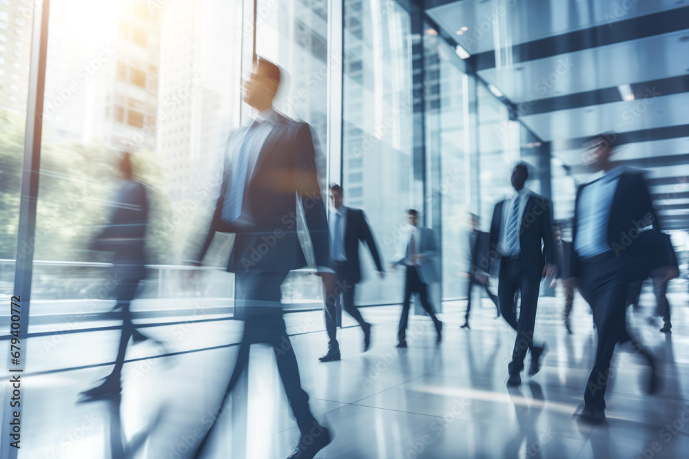 Blurred business people walking fast in the office corridor Blurred business people walking fast in the office corridor