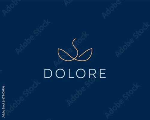 Minimalistic swan flower lotus logo. Universal spa beauty salon cosmetics logotype. Bird goose icon. Vector illustration.