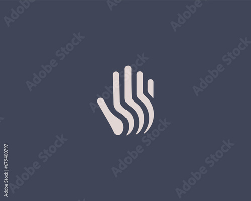 Abstract hand palm from stripes logo design template. Minimalistic gesture no stop sign symbol. Vector illustration.