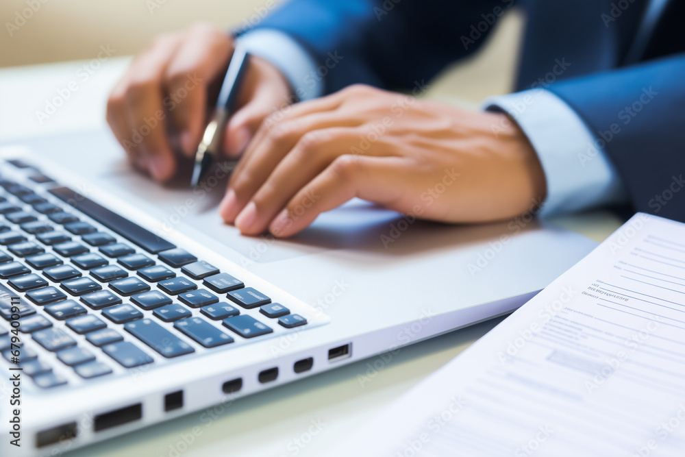 Male hands typing on a laptop. Financial development, Banking Account, Statistics Male hands typing on a laptop. Financial development, Banking Account, Statistics
