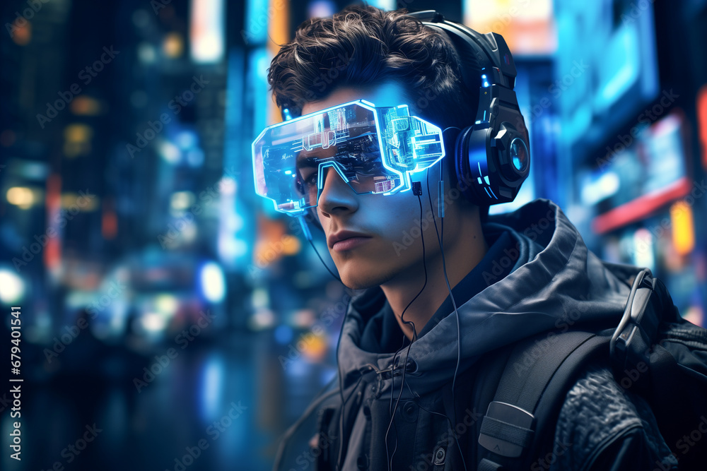 Man with VR virtual reality goggles