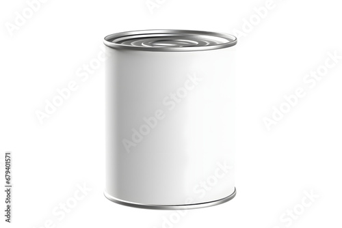 Food tin can mockup with blank white label isolated photo