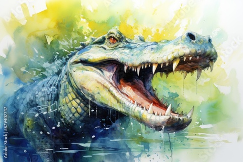 watercolor Crocodile  alligator tropical animal drawing by watercolor