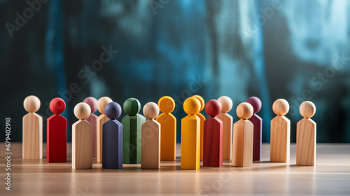 Colorful wooden figures representing diversity, equity, inclusion and belonging. DEIB concept. photo
