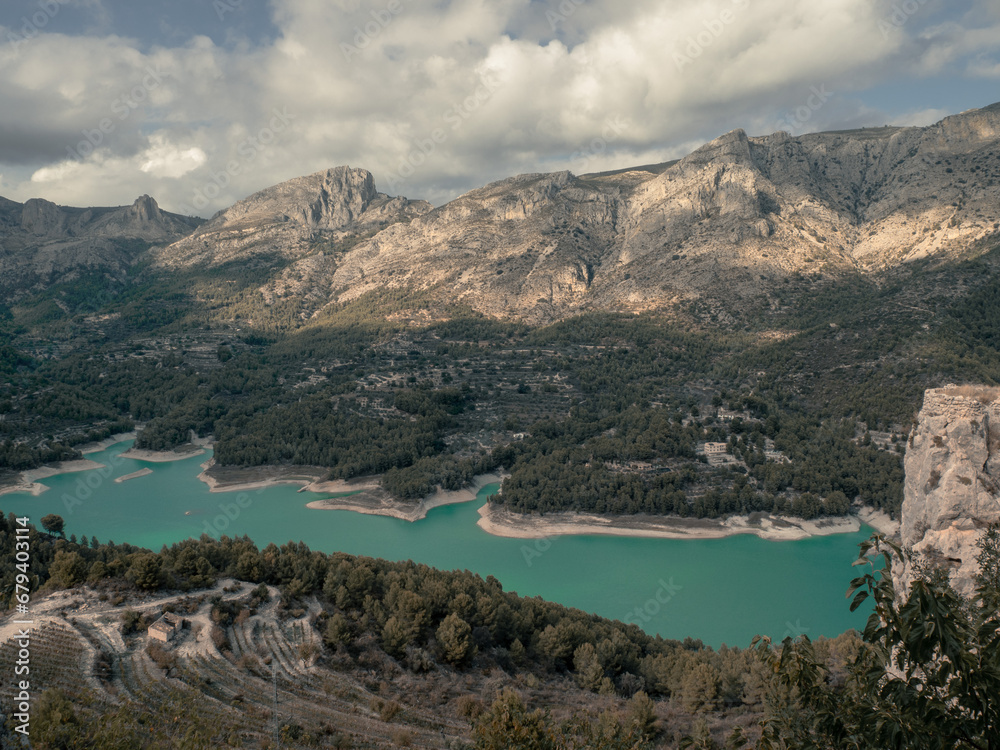 Blue lake inside the mountains in Alicante (Spain)