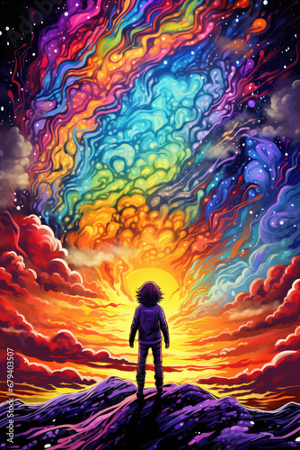 Cosmic Voyager s Kaleidoscope Journey  Rainbow markers vibrant illustration