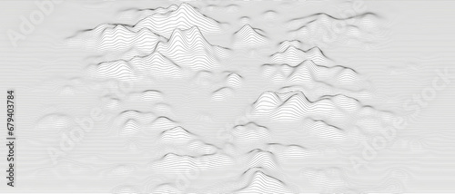 Abstract background with distorted line shapes on a white background. Monochrome sound line waves.