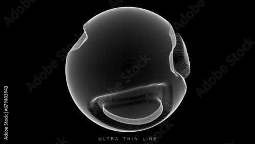 Ultra thin line fluid geometry. Dynamic vector distorted spheres.