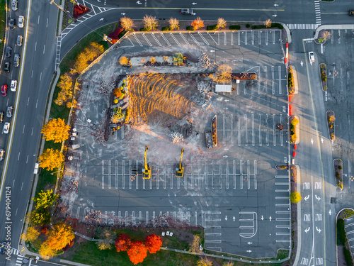 Redevelopment in a retail parking lot from above photo
