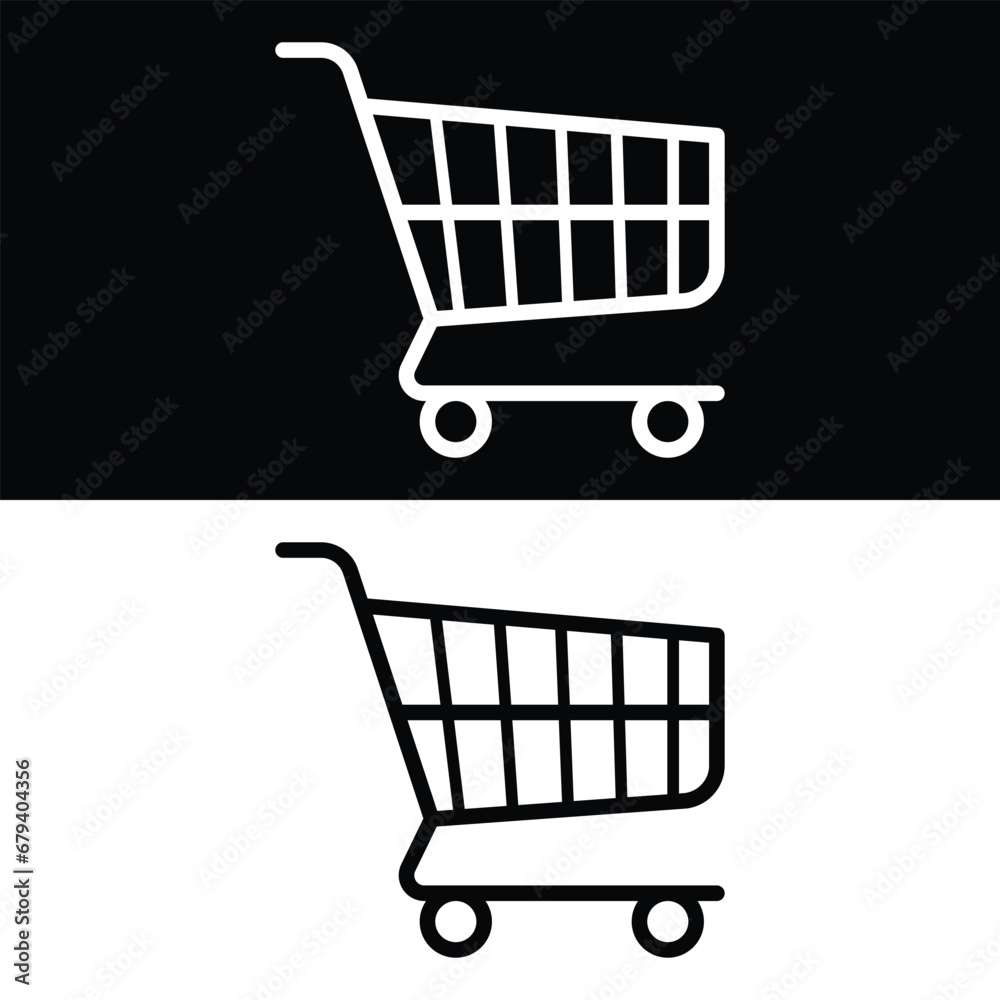 Shopping trolley Icon Vector, Black and White Version Design Template
