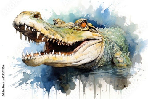 watercolor Crocodile, alligator tropical animal drawing by watercolor © PinkiePie