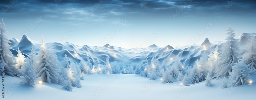 Christmas background, holiday festive background. Widescreen frame backdrop. New year Winter art design, Christmas scene wide screen holiday banner. Generative AI