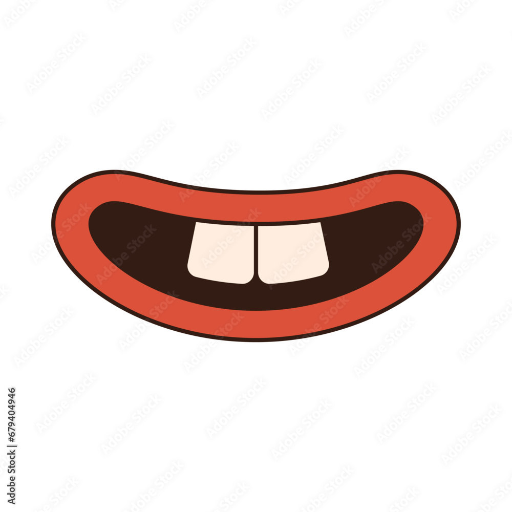 Groovy retro mouth. Merry christmas retro style vector illustration icon Groovy retro mouth. Merry christmas retro style vector illustration icon
