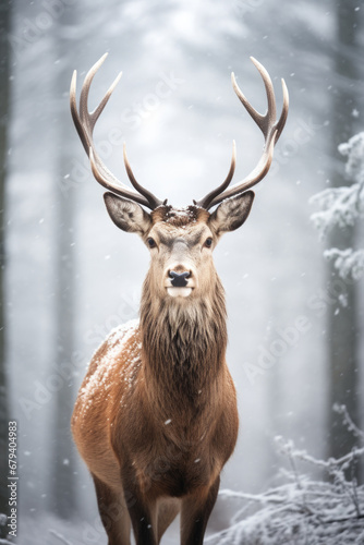 Winter reindeer in snow, beautiful animal for wallart © Lana_M