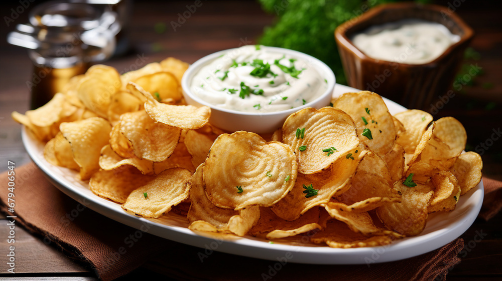 Crunchy Potato Chips with French Onion Dip Crunchy Potato Chips with French Onion Dip