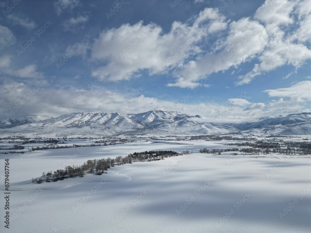 Idyllic winter scene of Pinview Reservoir Eden, Utah