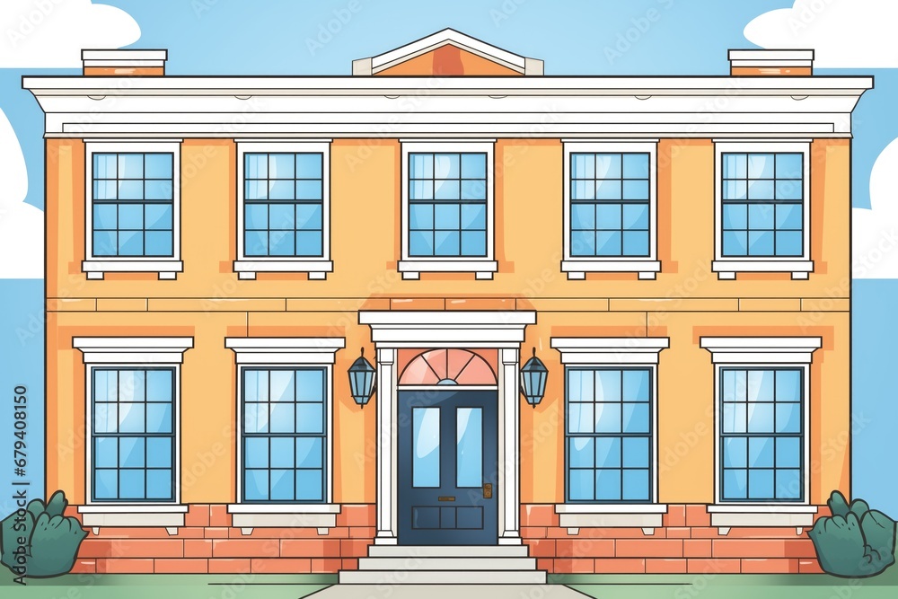close shot of the symmetrically aligned windows of a colonial house, magazine style illustration