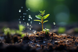 Small plant sprout fresh earth macro photography. AI