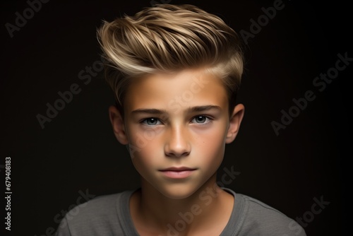 Stylish young boy with a modern haircut
