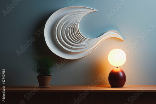 Modern fashionable decorative plaster wall lamp as a decorative element. Lamp as wall decoration. 